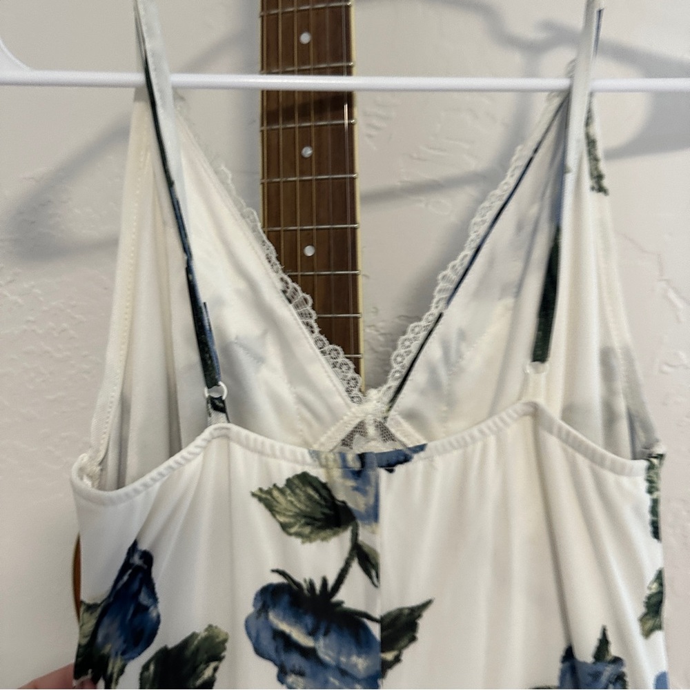 White Maxi Slip Dress with Blue Floral Print - Picture 5 of 7